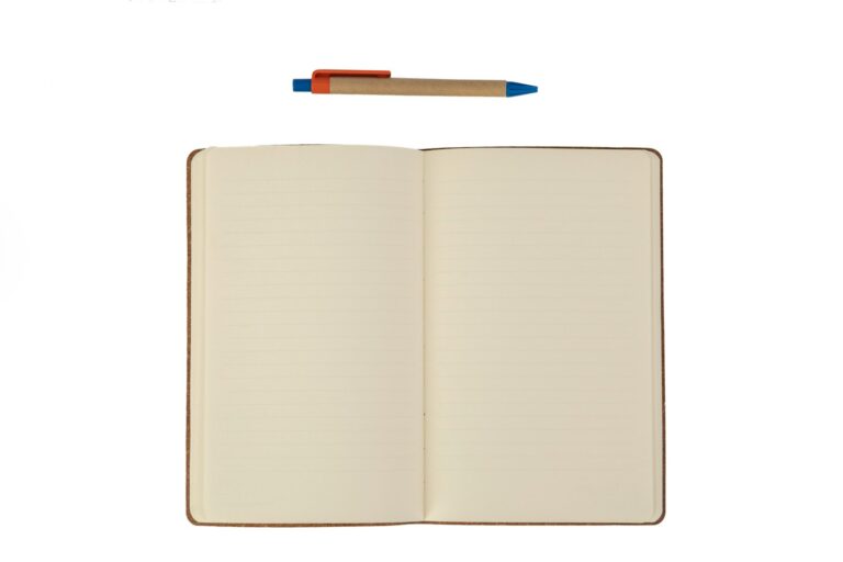 Offenes Notizbuch mit Kugelschreiber